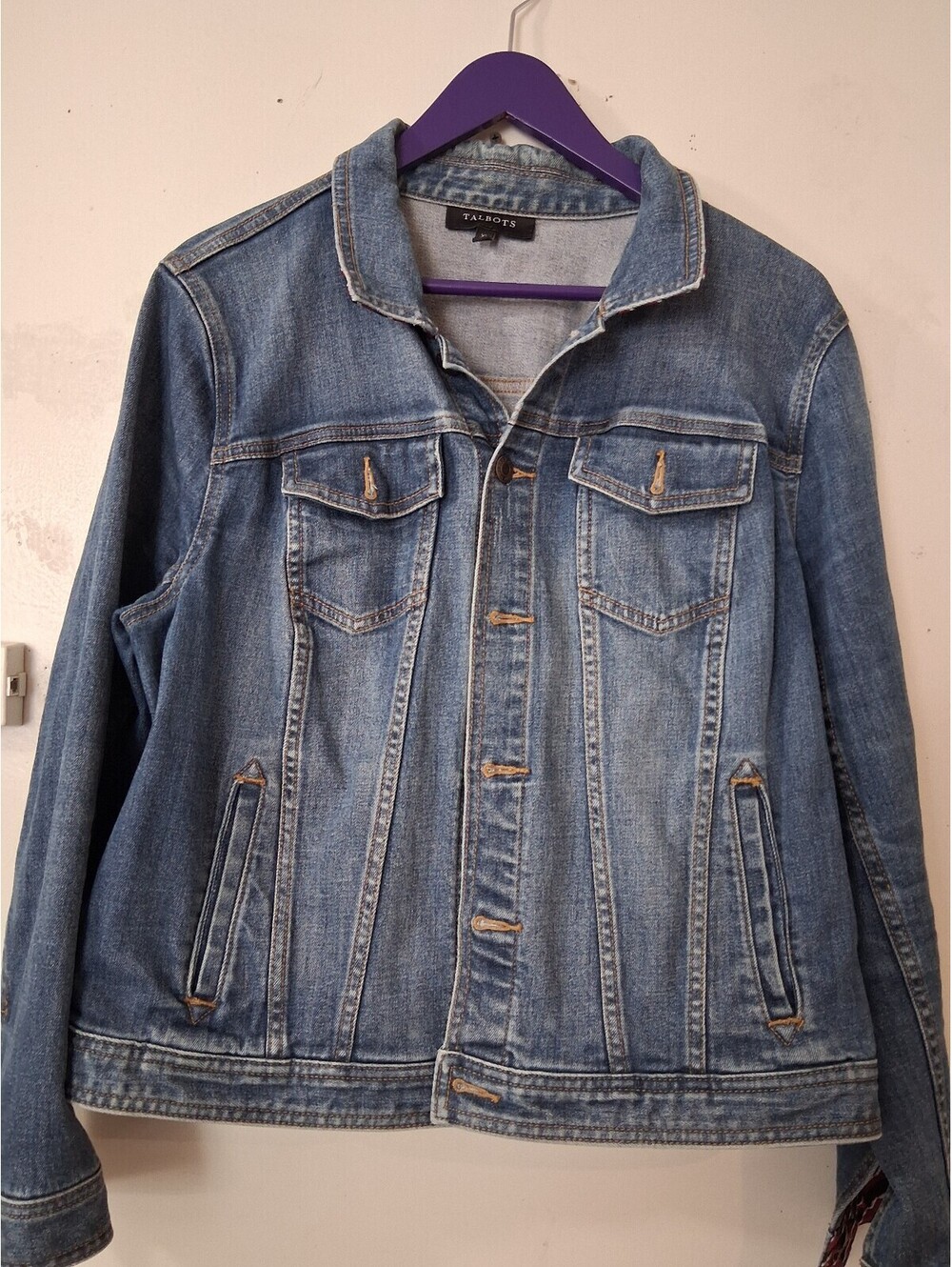 Talbots Women's XL Denim Jacket with Striped Collar and Cuff Detail